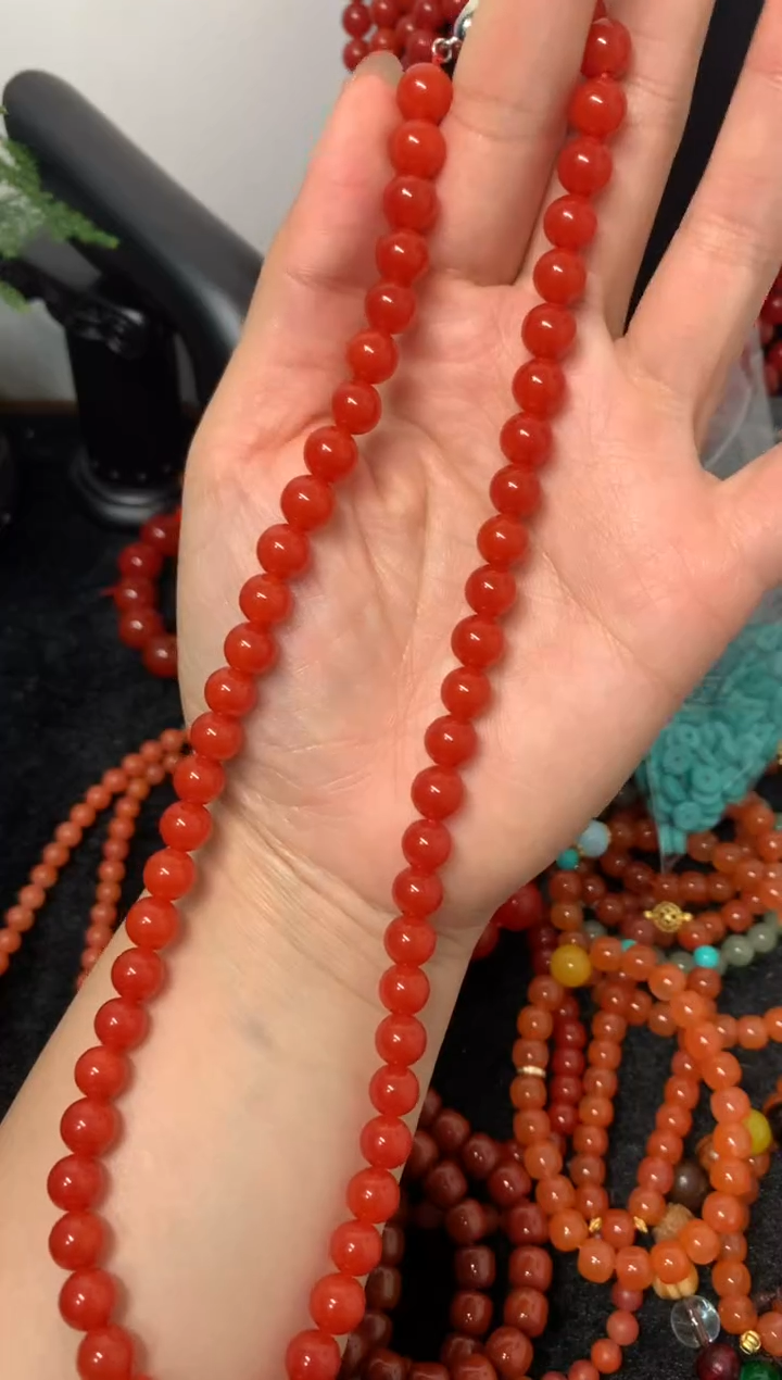 南红玛瑙银S925镶嵌项链南红手串樱桃红项链