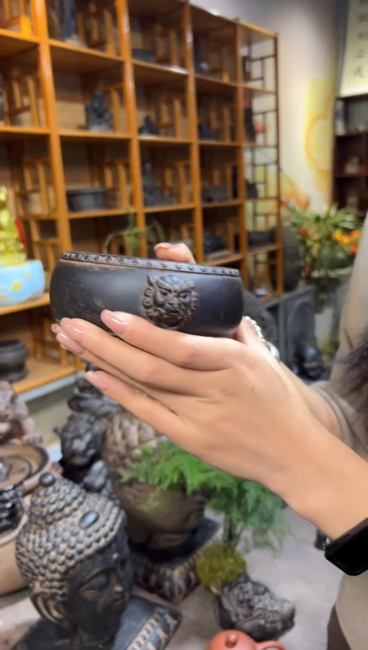 陶土【火山泥】双面兽头鼓【微瑕】