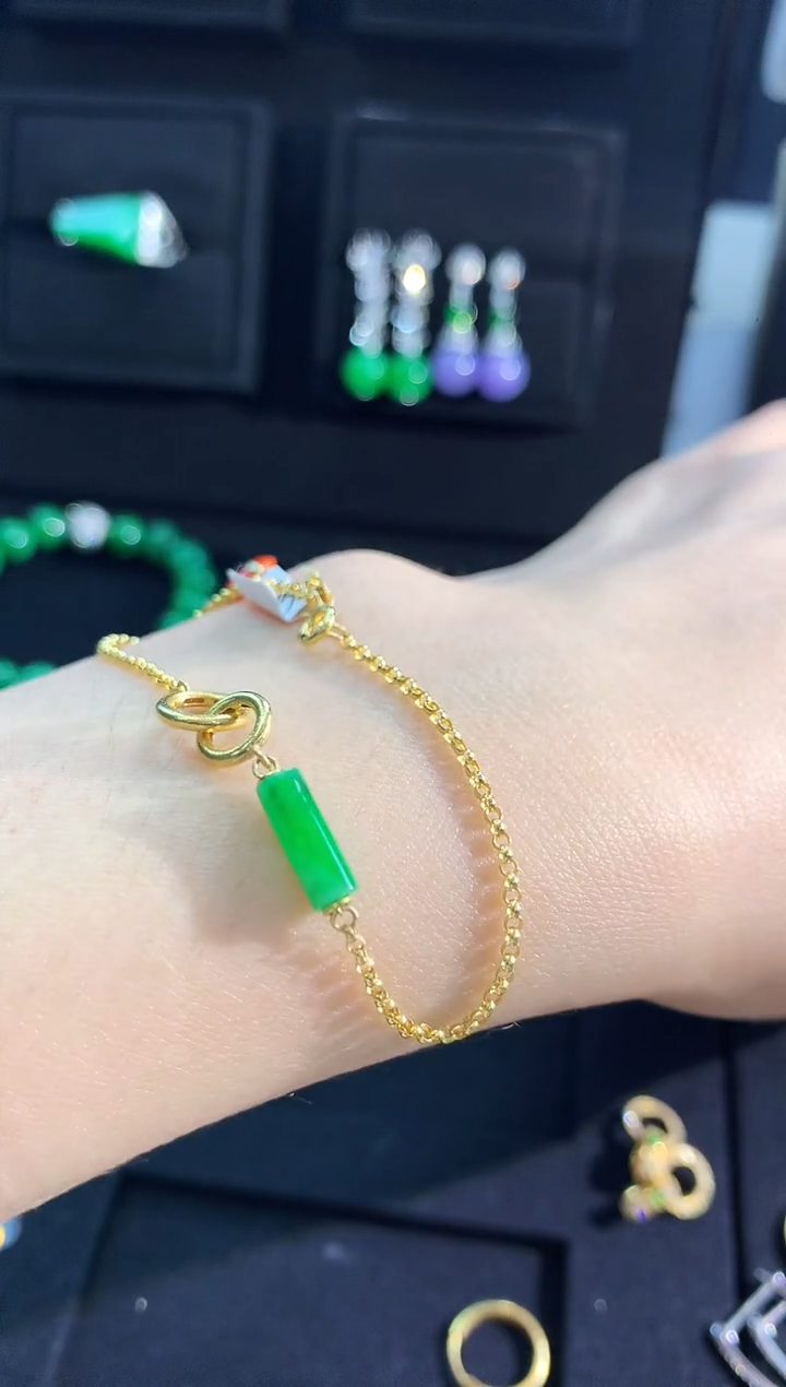 【闪购商品】翡翠手链18K金镶嵌手链 