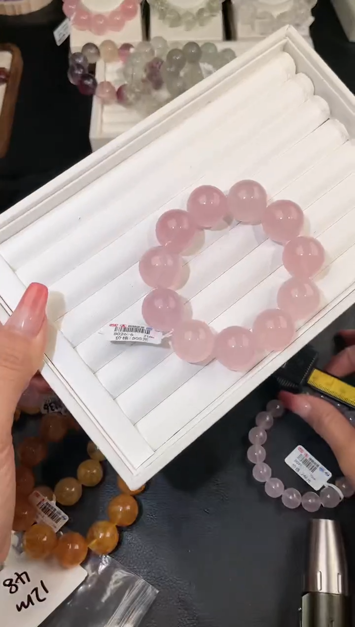 水晶手链未镶嵌多样性发一Q24粉晶21mm