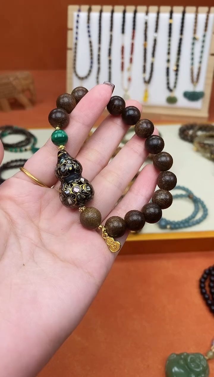 手串檀香木未镶嵌单圈达拉干大漆葫芦手串
