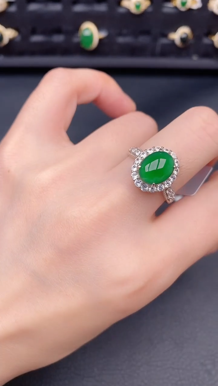 银S925镶嵌戒指翡翠天然a货翡翠303