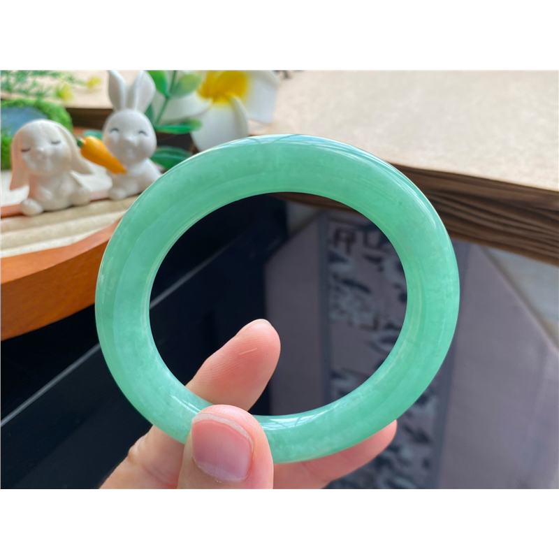 天然翡翠10.01批满色翠绿圆条8806号53.6-10.2-10.1 天然翡翠手镯