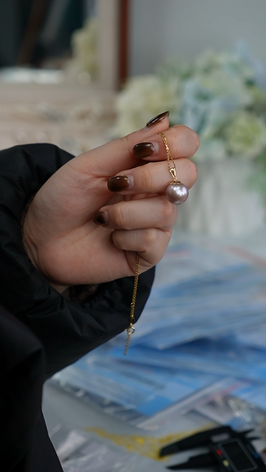 【闪购商品】淡水珍珠吊坠(赠链)18K金镶嵌紫珠吊坠