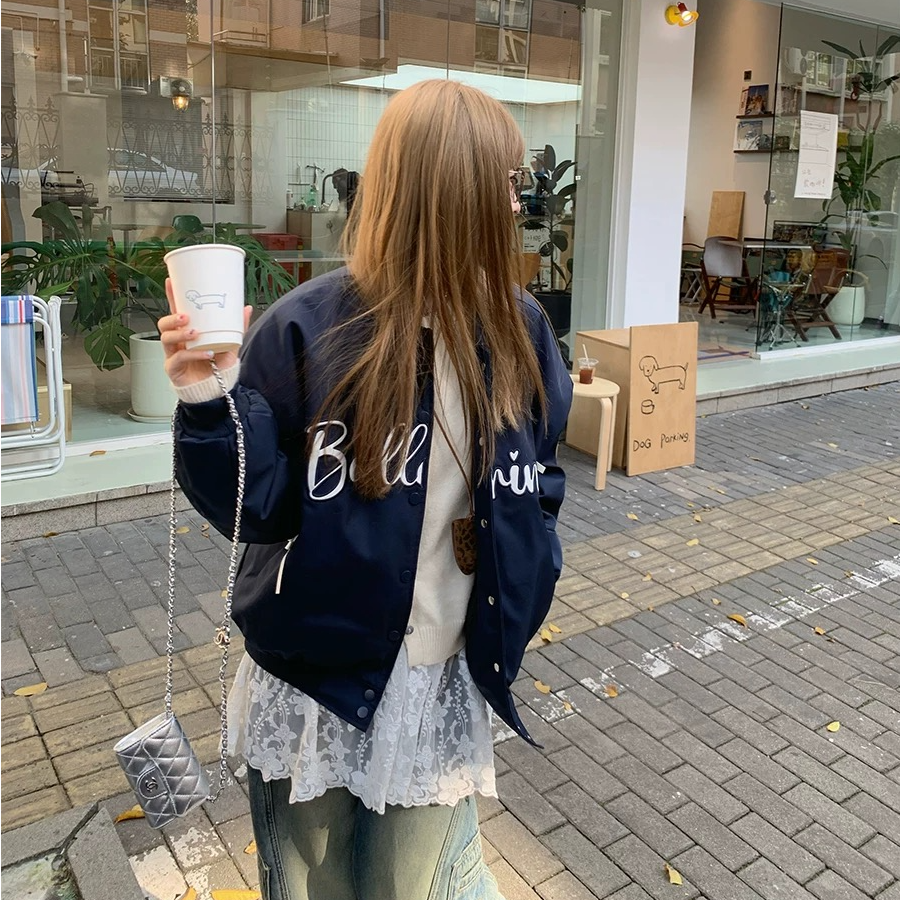 （keke里小姐）2025早春新款小个子韩定刺绣廓版夹棉棒球服外套7044
