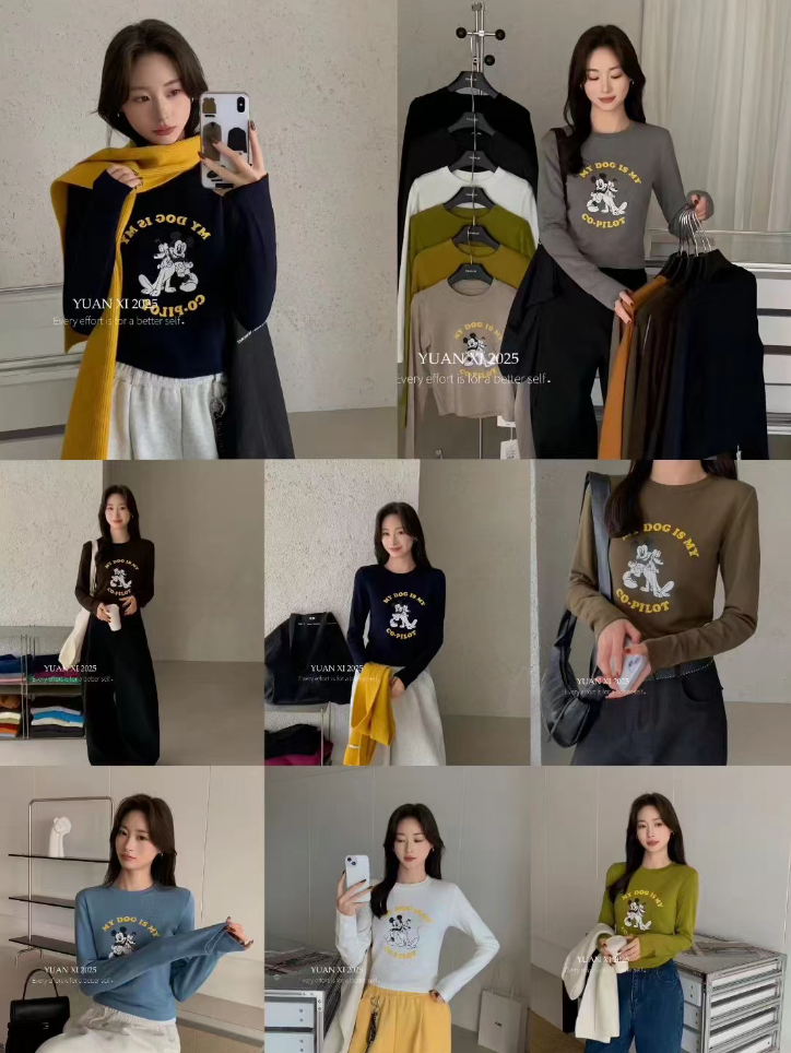 温柔瑶-元熙冬季福利-加绒辣妹款百搭米奇印花长袖7209