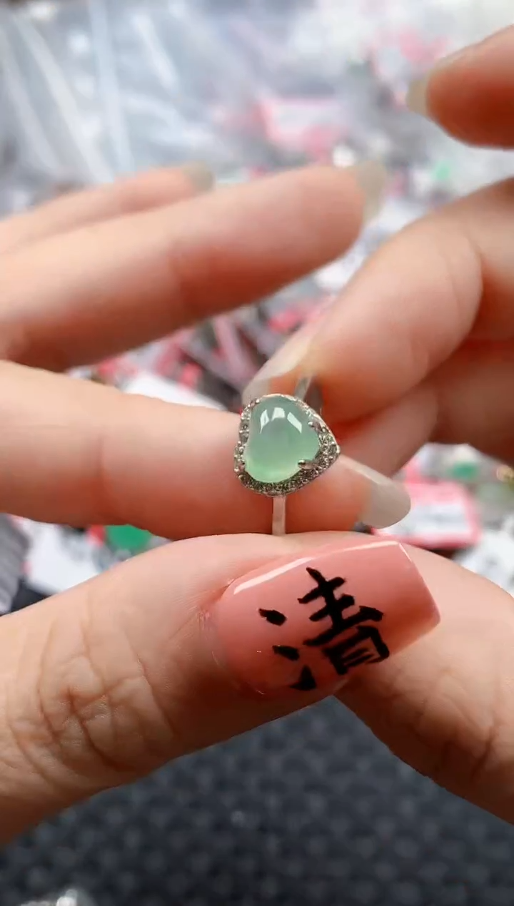 银S925镶嵌戒指翡翠天然A货缅甸翡翠