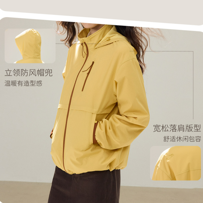 【冬季新款】SPLAN 保暖防风加绒连帽抽绳撞色长袖外套25645