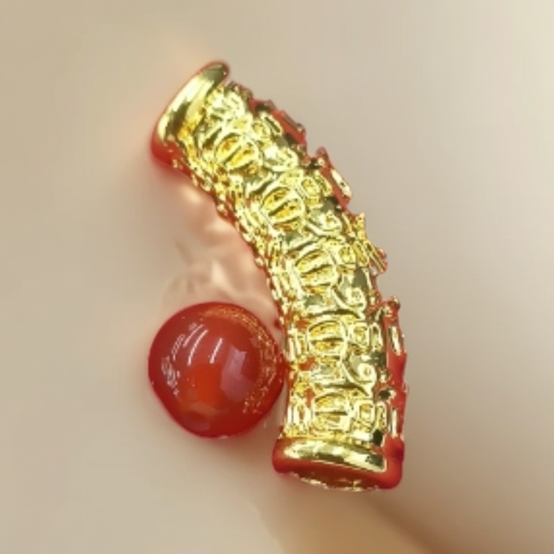 【辰辰】玛瑙珠珠DIY足金百福弯管配件 赠链