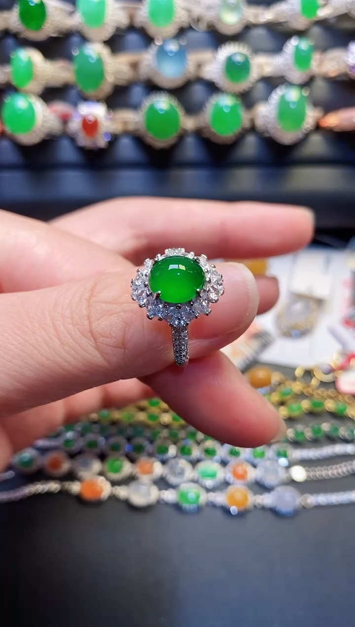 银S925镶嵌戒指翡翠天然