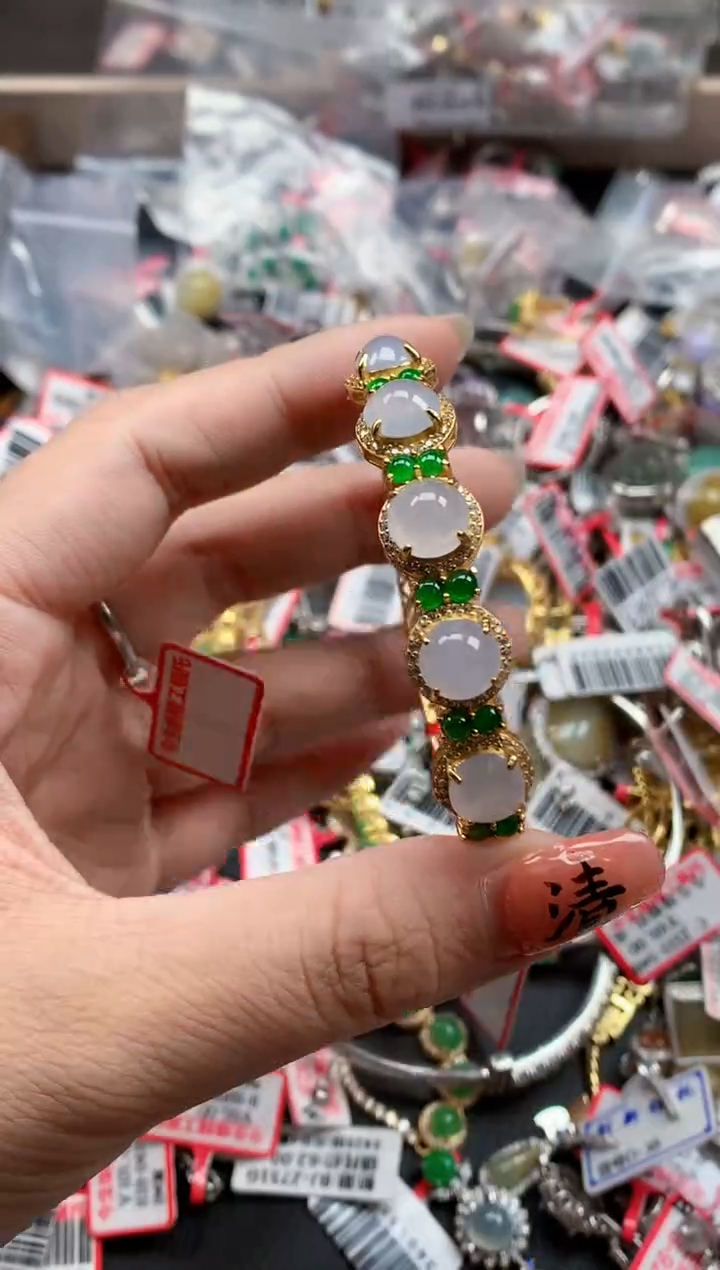 银S925镶嵌戒指翡翠天然A货缅甸翡翠