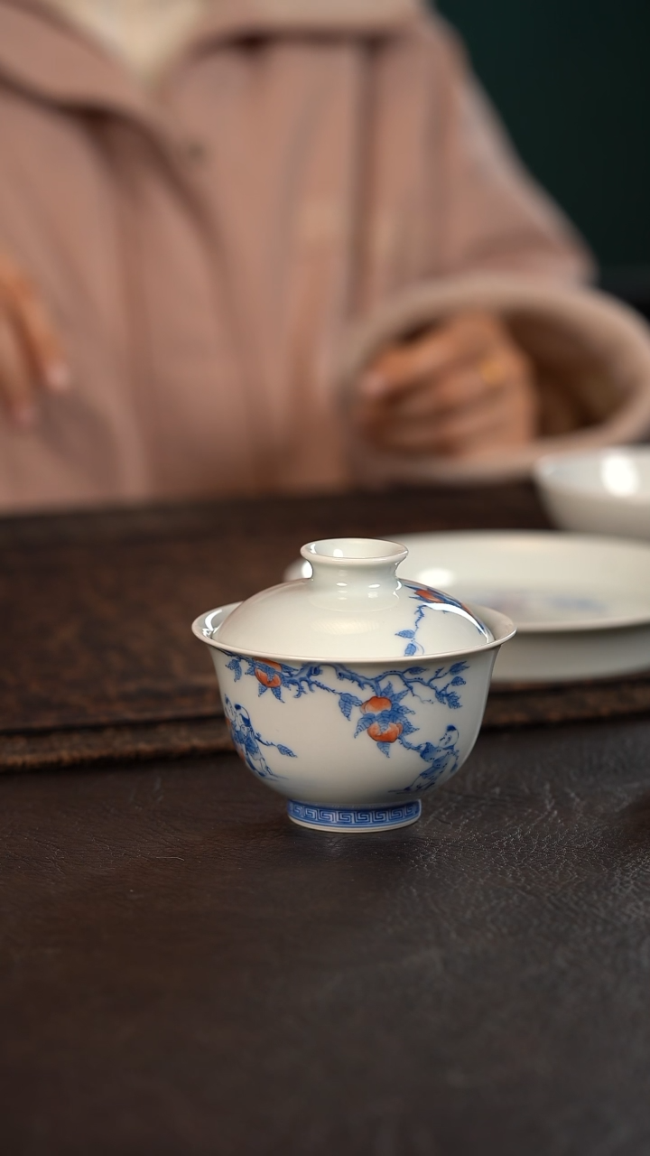 【闪购商品】杯聚澜堂九桃五福盖碗