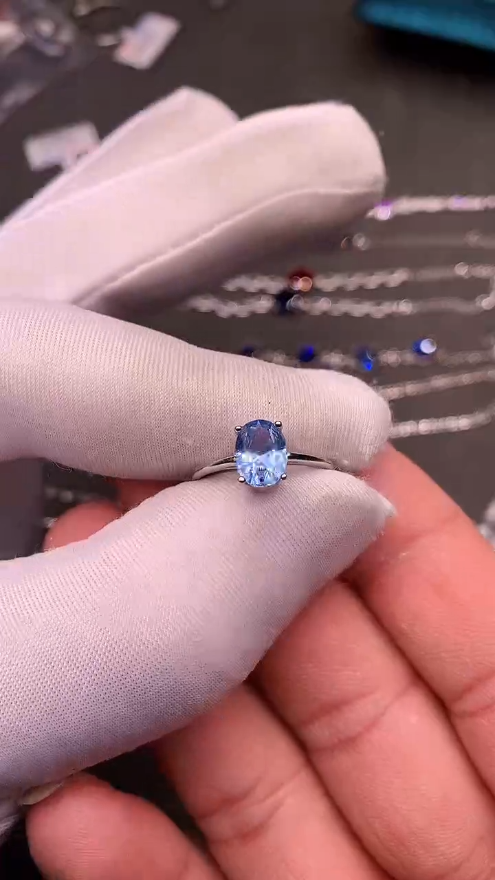 【闪购商品】海蓝宝石戒指银S925镶嵌.....