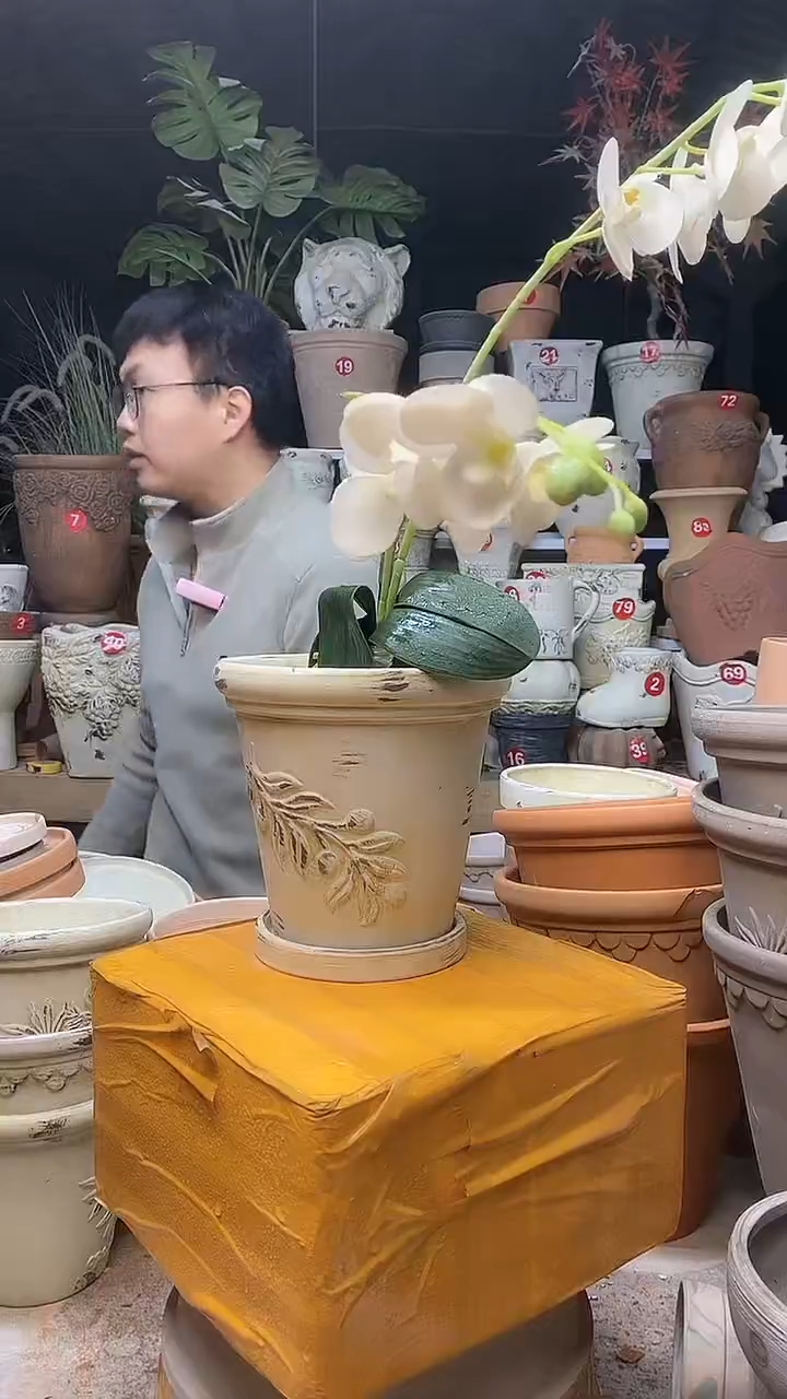 【闪购商品】缸1套15*15作旧陶橄榄陶土托