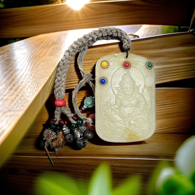 老白玉雕黄财神吊牌天眼 直播甄选