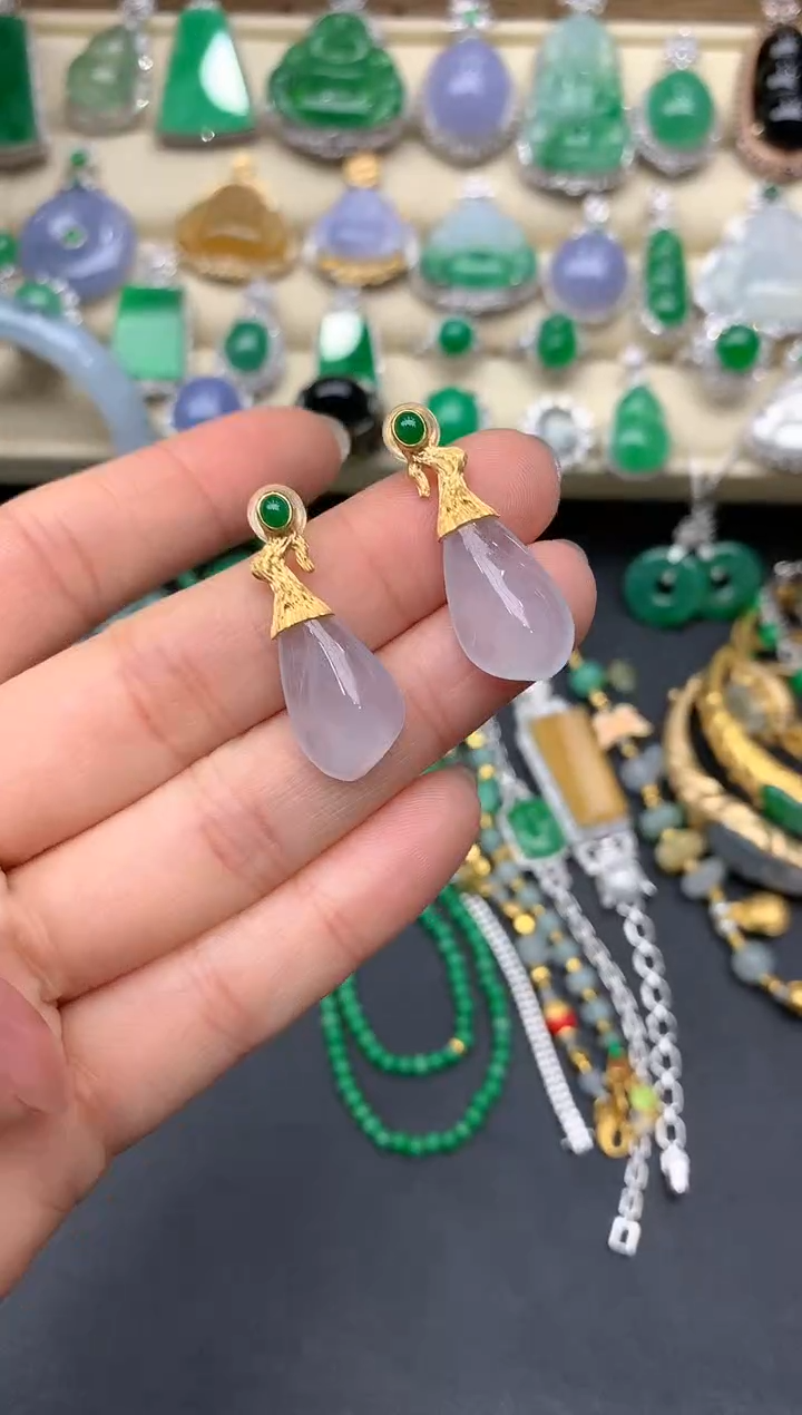 【闪购商品】翡翠耳饰18K金镶嵌177-中国好珍宝