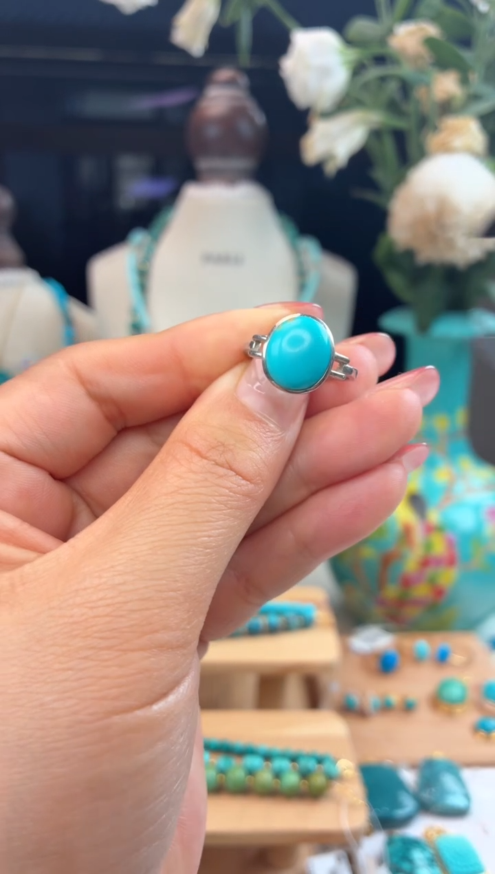 银S925镶嵌绿松石戒指1