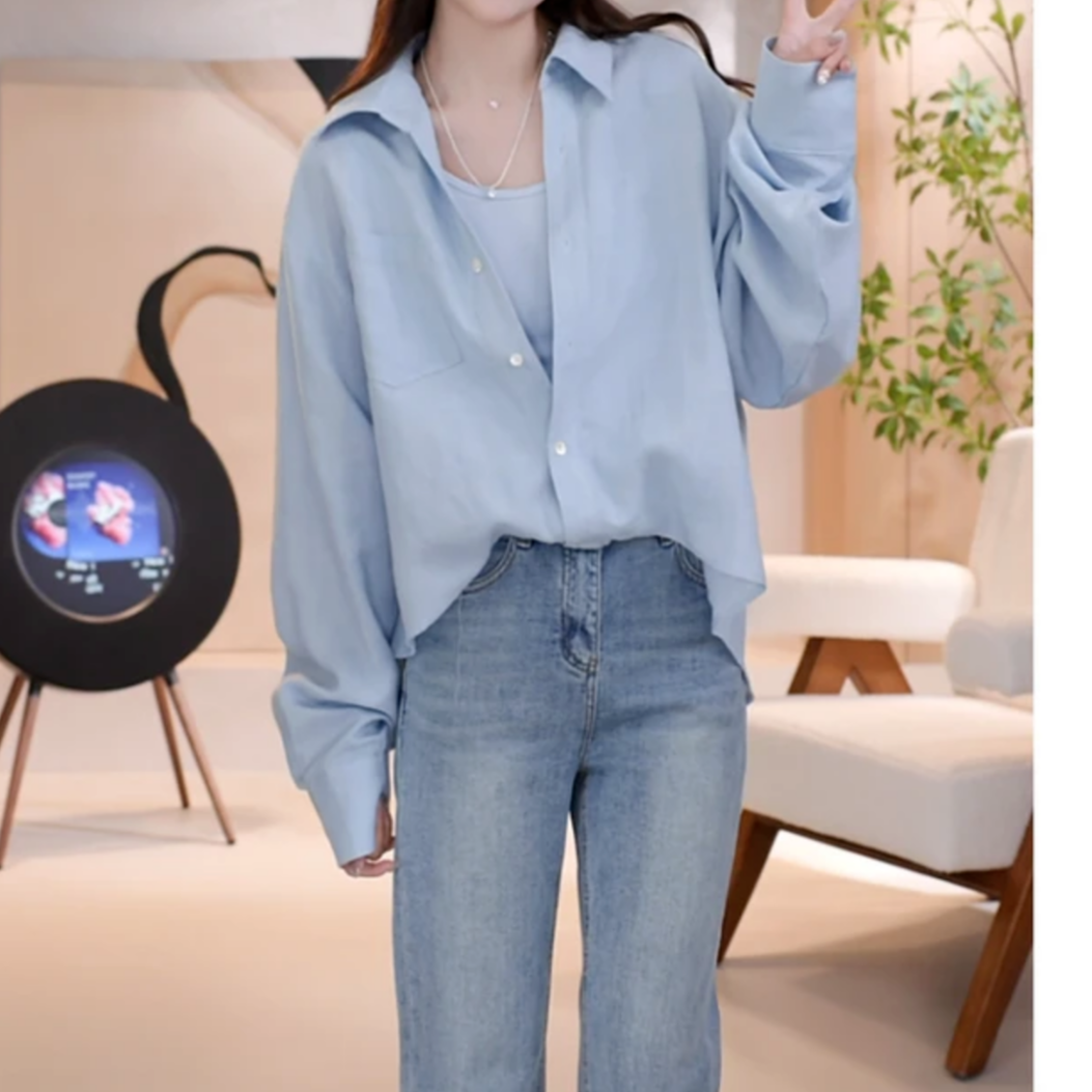 欧若风显瘦慵懒设计感假两件衬衫女2025新款春季气质时尚宽松衬衣