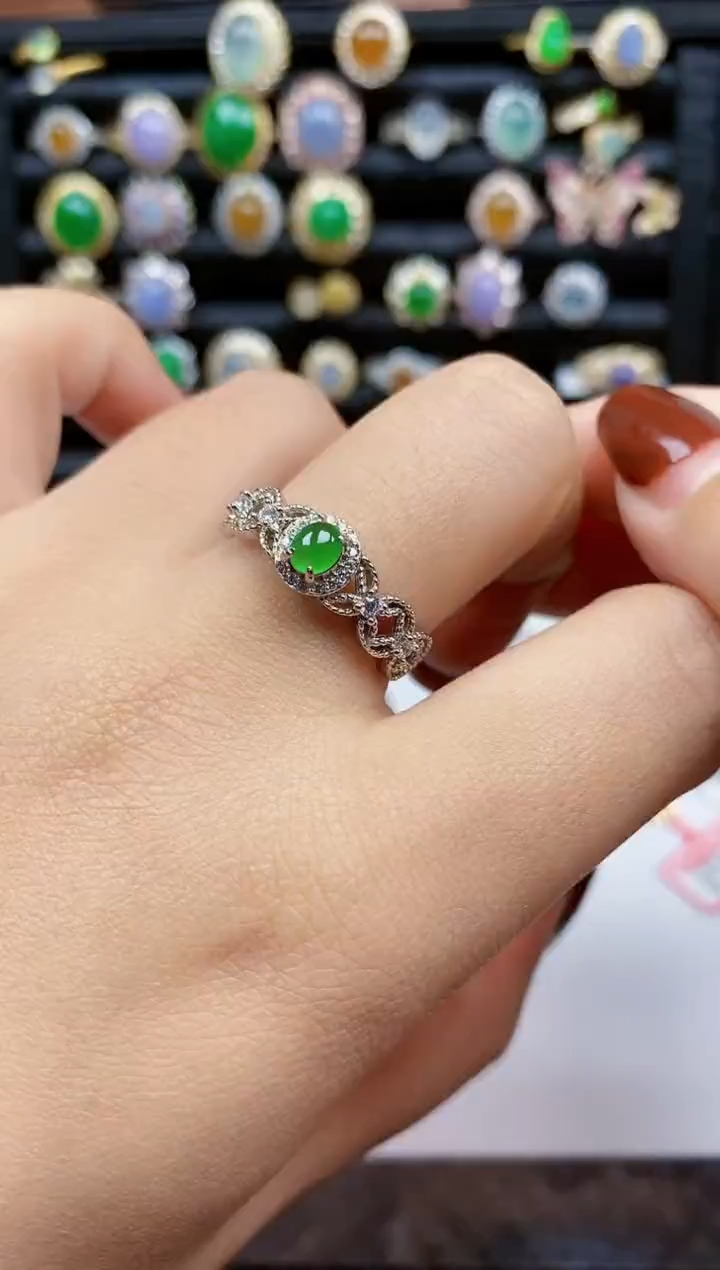 银S925镶嵌戒指翡翠8