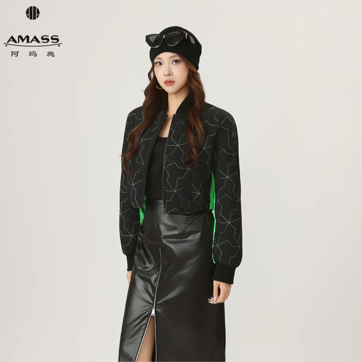 AMASS/阿玛施短款短外套时尚女秋季运动风衣春季拼接绗缝540084