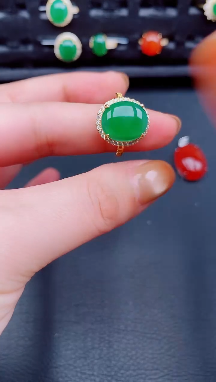 【闪购商品】翡翠戒指银S925镶嵌天然a货翡翠354