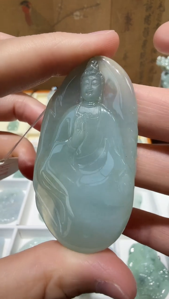 未镶嵌挂件翡翠绵****?A货翡翠多样性孤品