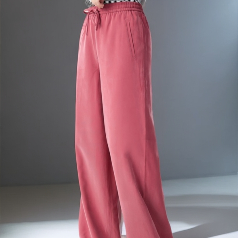 AMASS/阿玛施百搭松紧腰口袋冰丝透气直筒裤长裤女5100552雅丹风