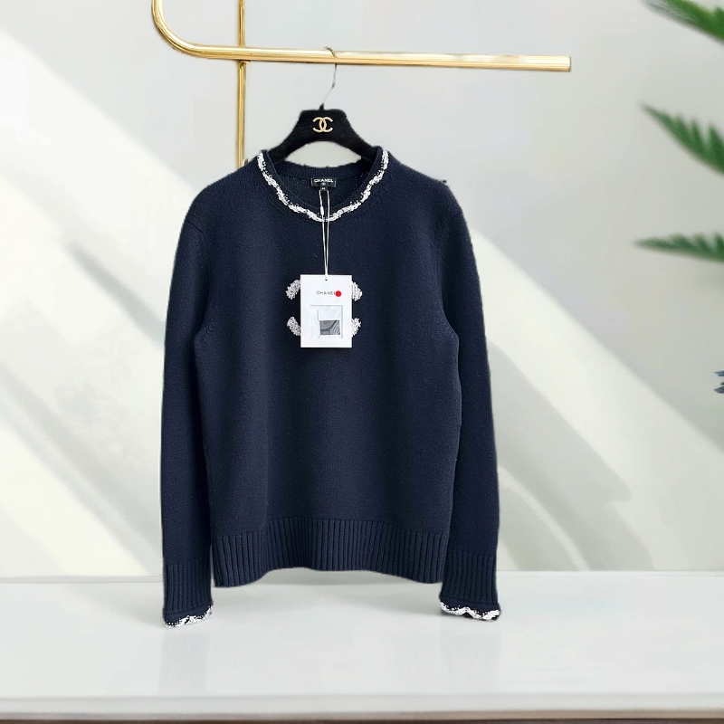 99新 Chanel/香奈儿 40码 藏蓝色拼粉色 双C 长袖 毛衣