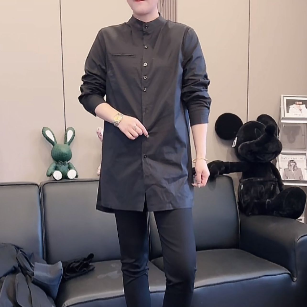 25077【薇语莎】春季新款时尚百搭休闲小立领显瘦洗水衬衣