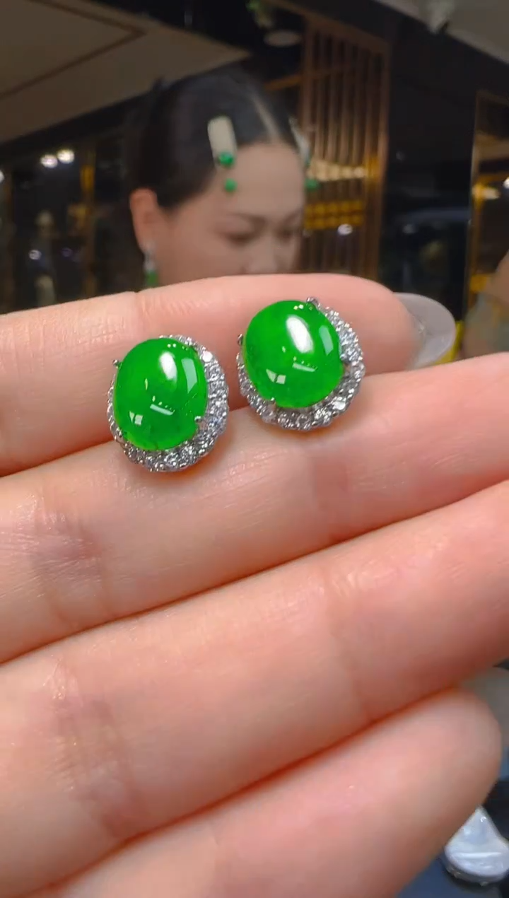 银S925镶嵌翡翠耳饰105(多样性发货发其一)