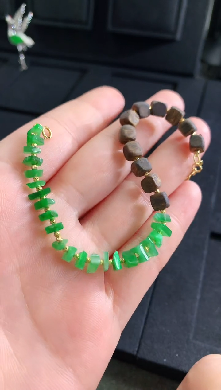 【闪购商品】翡翠手链18K金镶嵌手链
