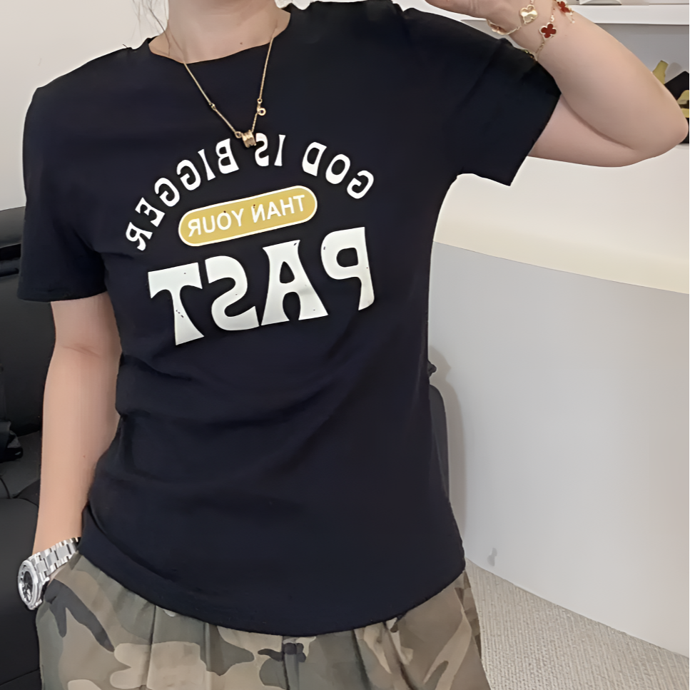 【郁儿严选】88231夏季新款圆领不规则休闲字母印花百搭韩版短袖T恤