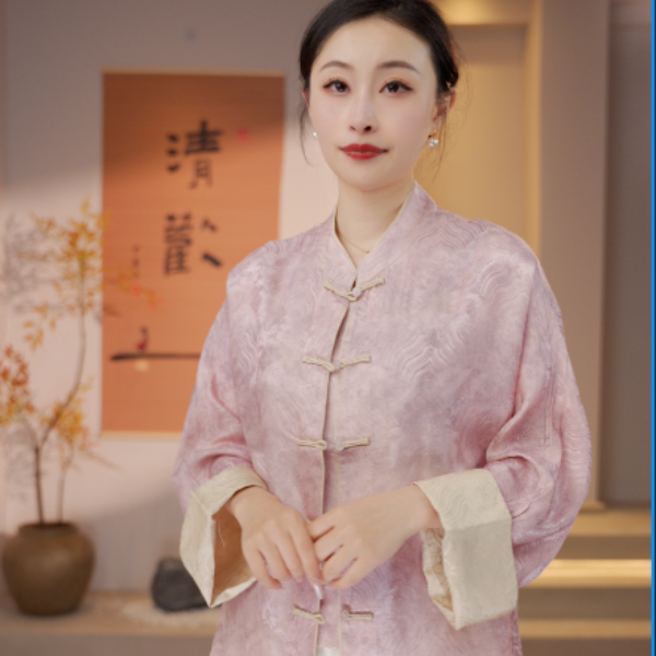 丝年.宛玥｜新中式中国风气质复古对襟立领长袖外套上衣女-4873