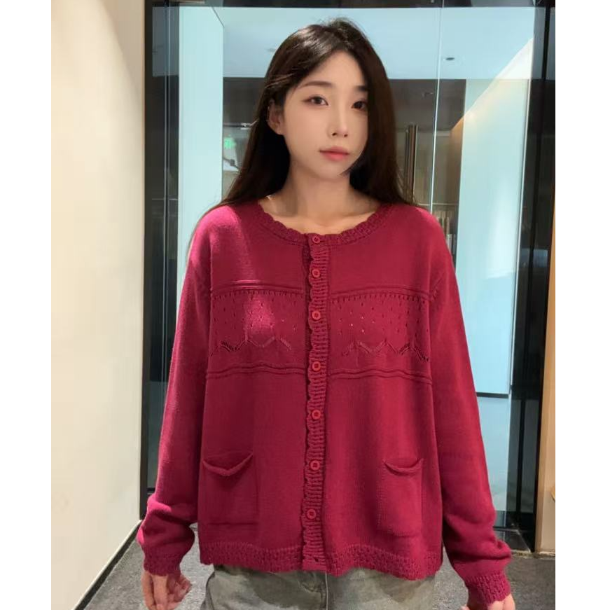 2025秋冬新款拼接针织长袖短款上衣圆领套头毛针织衫不褪色休闲