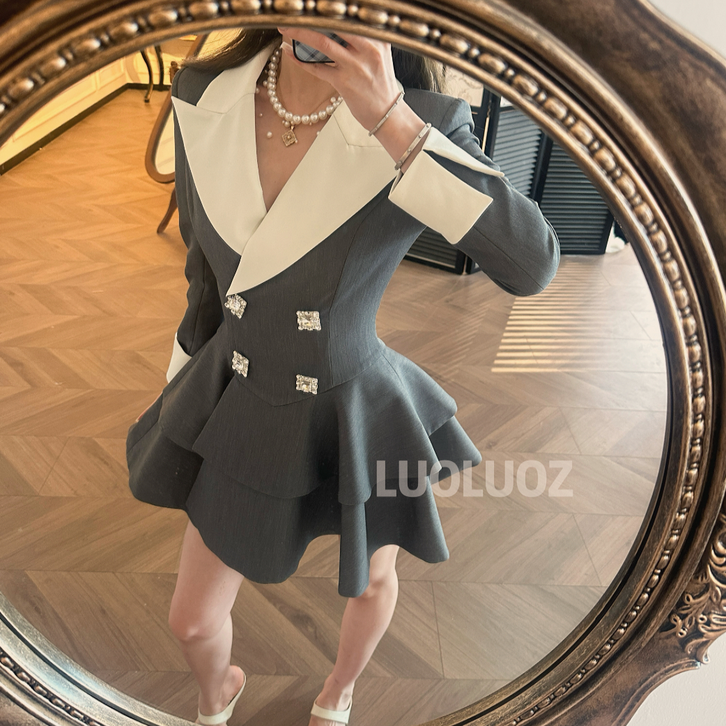 【现货】LUOLUOZ【柏林秋日】气质绝美设计感时尚短款秋季连衣裙JF984