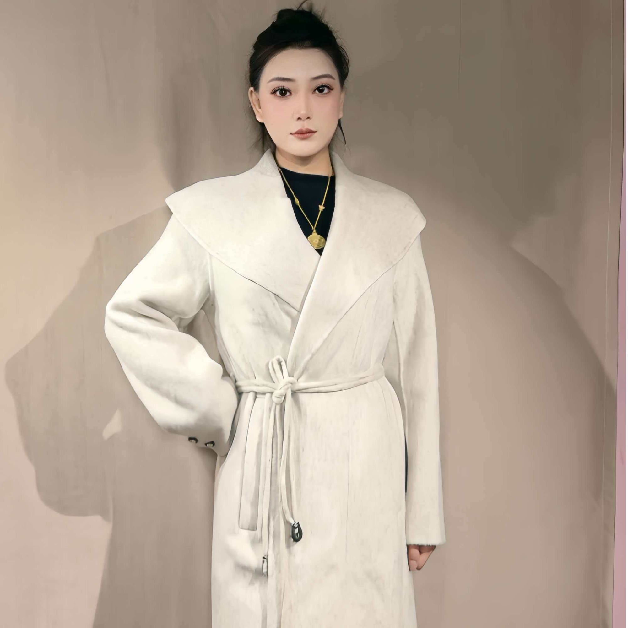 大翻领秋冬长款加厚款双面羊毛大衣冬季西装双面呢外套气质