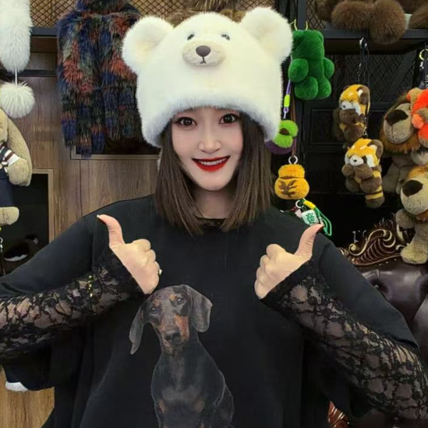 宇之媛 环保毛帽子小熊帽 亲子帽 情侣帽  巨保暖 巨舒适1025