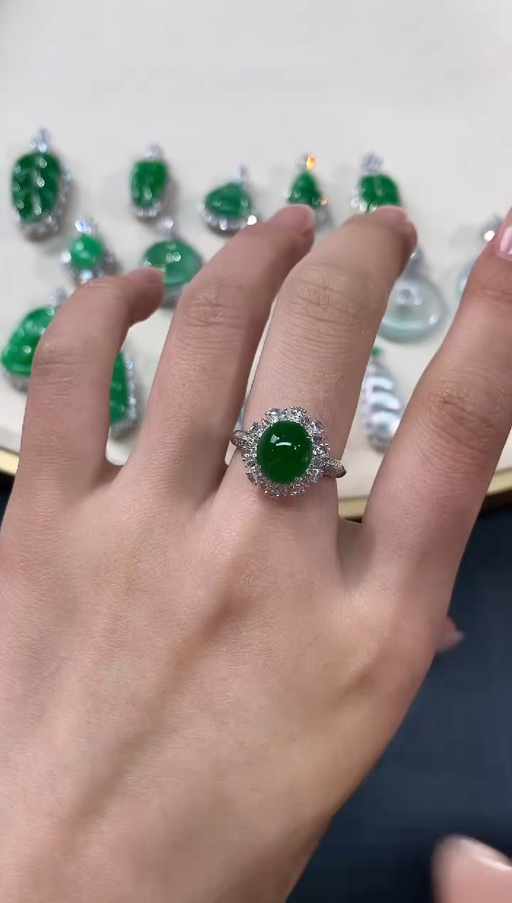 【闪购商品】翡翠戒指18K金镶嵌戒指A293|23800