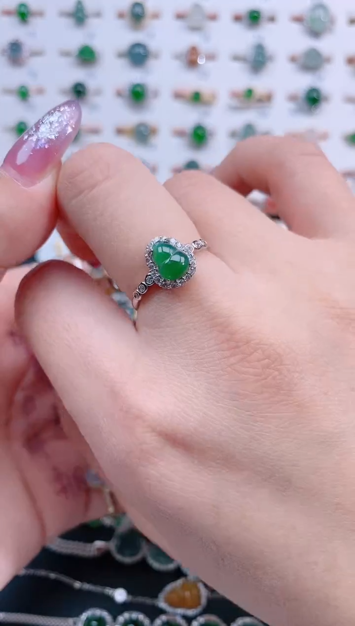 银S925镶嵌戒指翡翠天然翡翠1