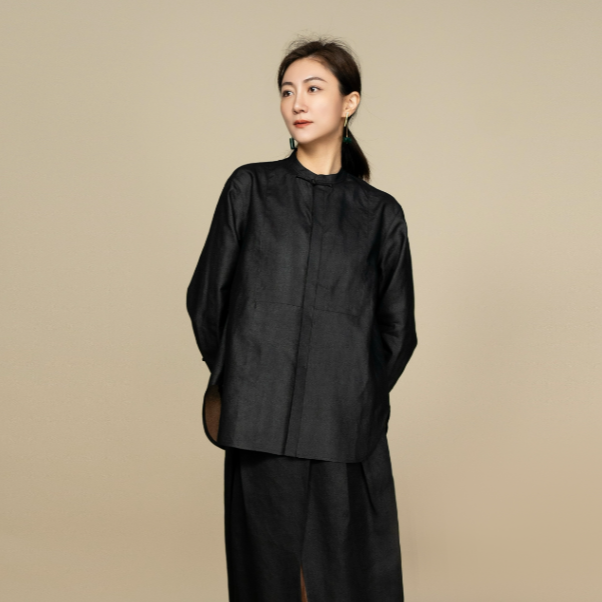 【栖香锦】香云纱莨纱 设计师款 新中式 国风 一字扣上衣