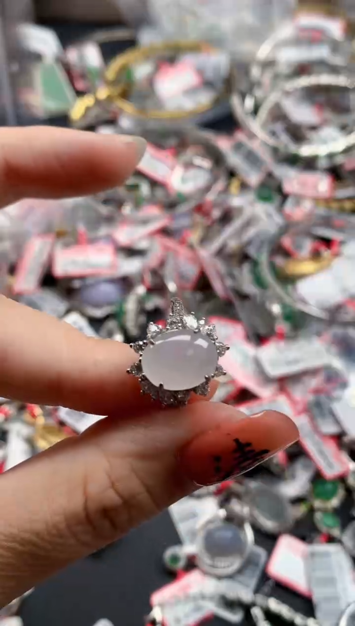 银S925镶嵌戒指翡翠天然A货缅甸翡翠