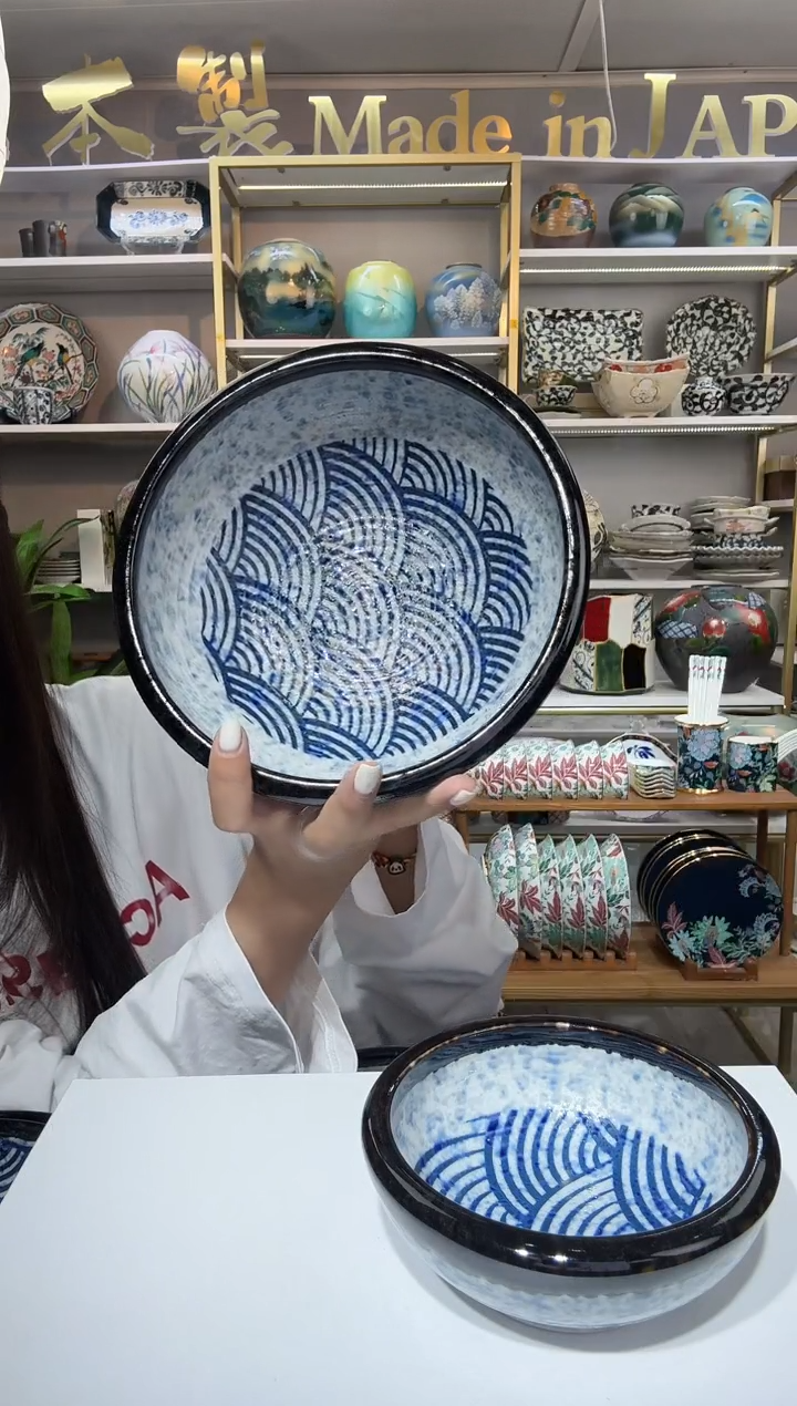 陶瓷青海波19.5厘米加厚钵一只