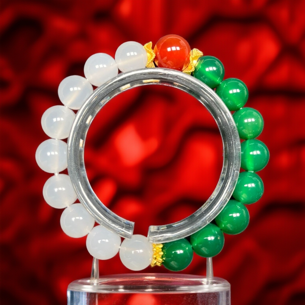 白玛瑙绿玛瑙设计款手串--无盒--661