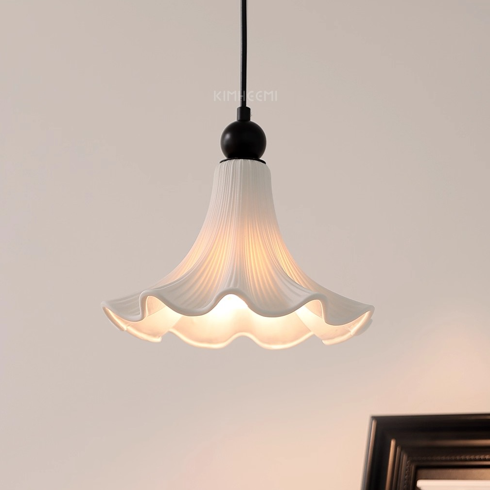 法式中古风餐厅入户吊灯卧室陶瓷木槿花朵实木玄关过道复古床头灯