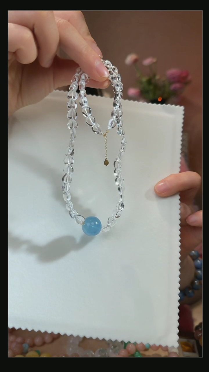 【闪购商品】18K金镶嵌项链水晶天然爱心白水晶项链