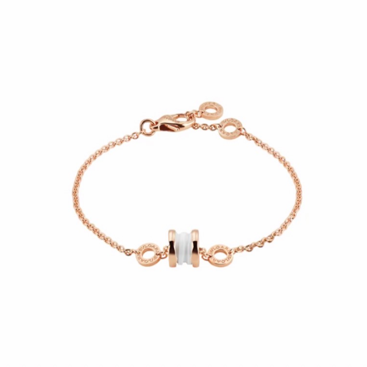 99新 BVLGARI/宝格丽 B.ZERO1 玫瑰金色白陶瓷弹簧手链