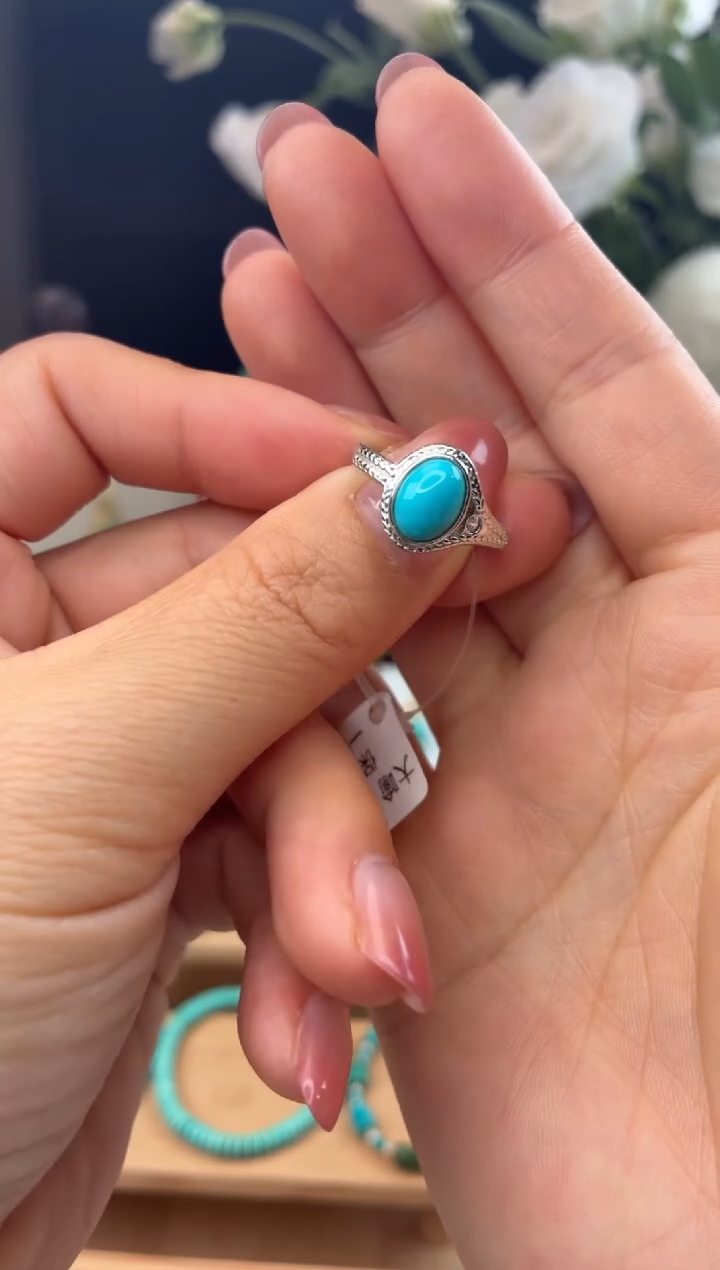 银S925镶嵌绿松石戒指1