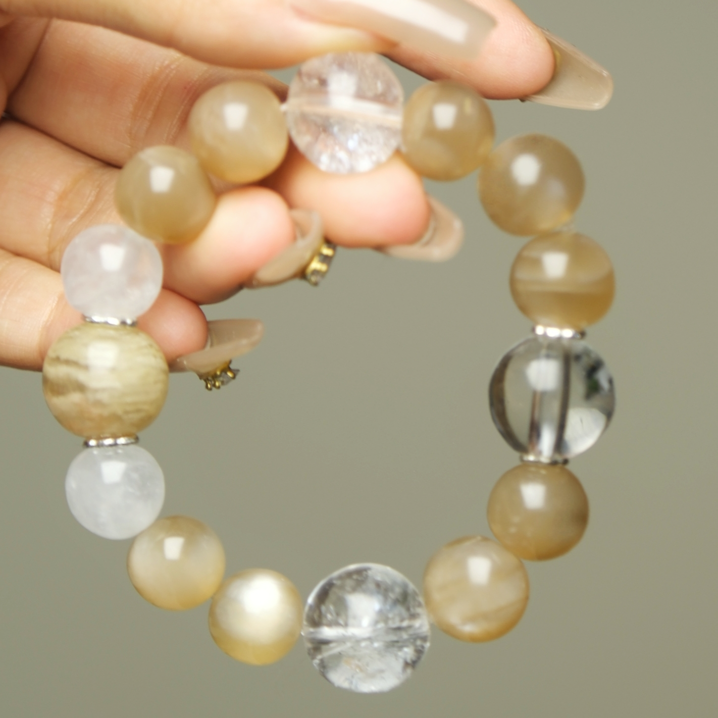 水晶手链 【谁是谁的月光】奶茶月光白幽灵白阿塞手串原创百搭设计