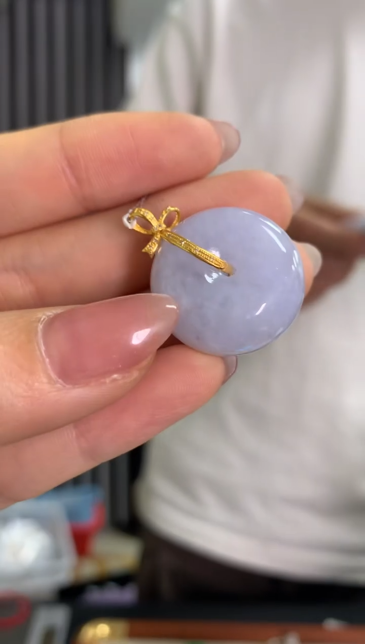 吊坠(不含链)18K金镶嵌翡翠平安扣