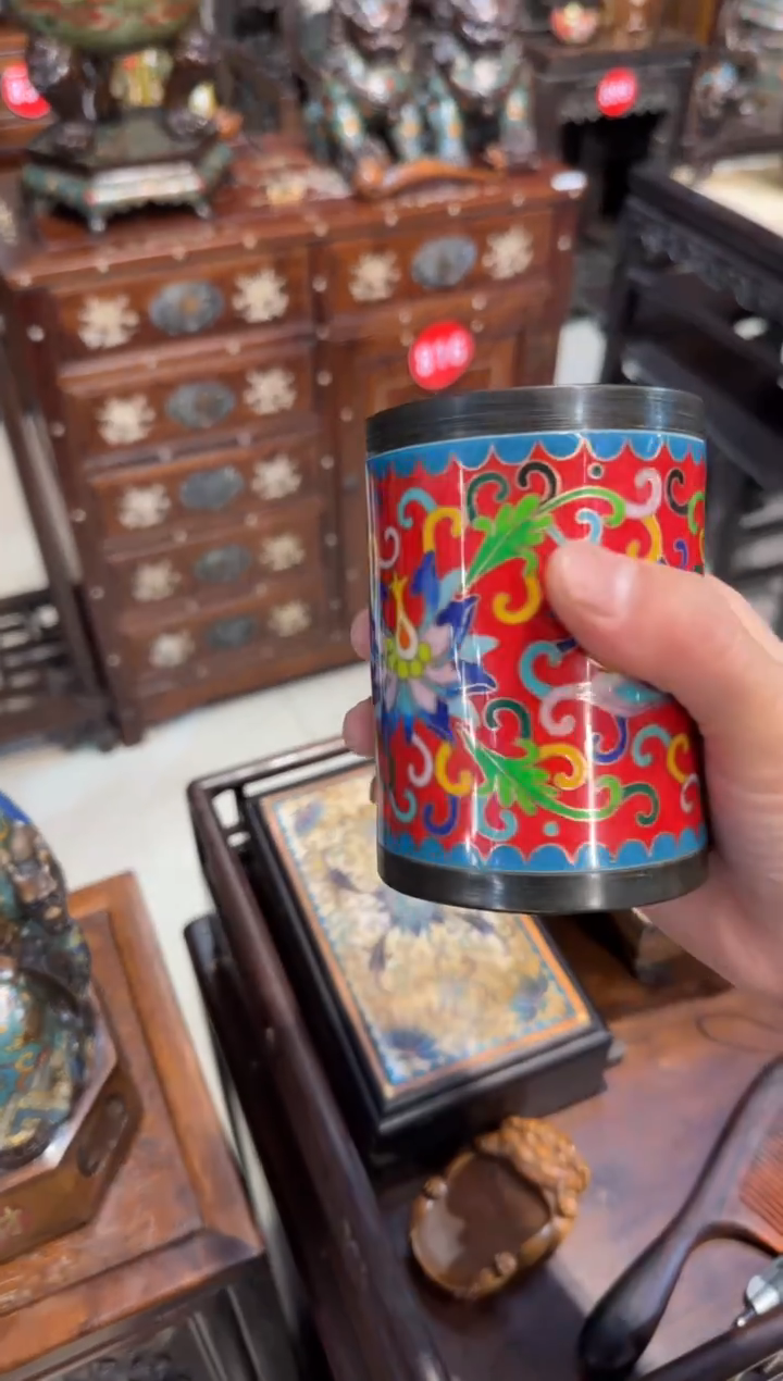 木木头款景泰蓝红笔筒598